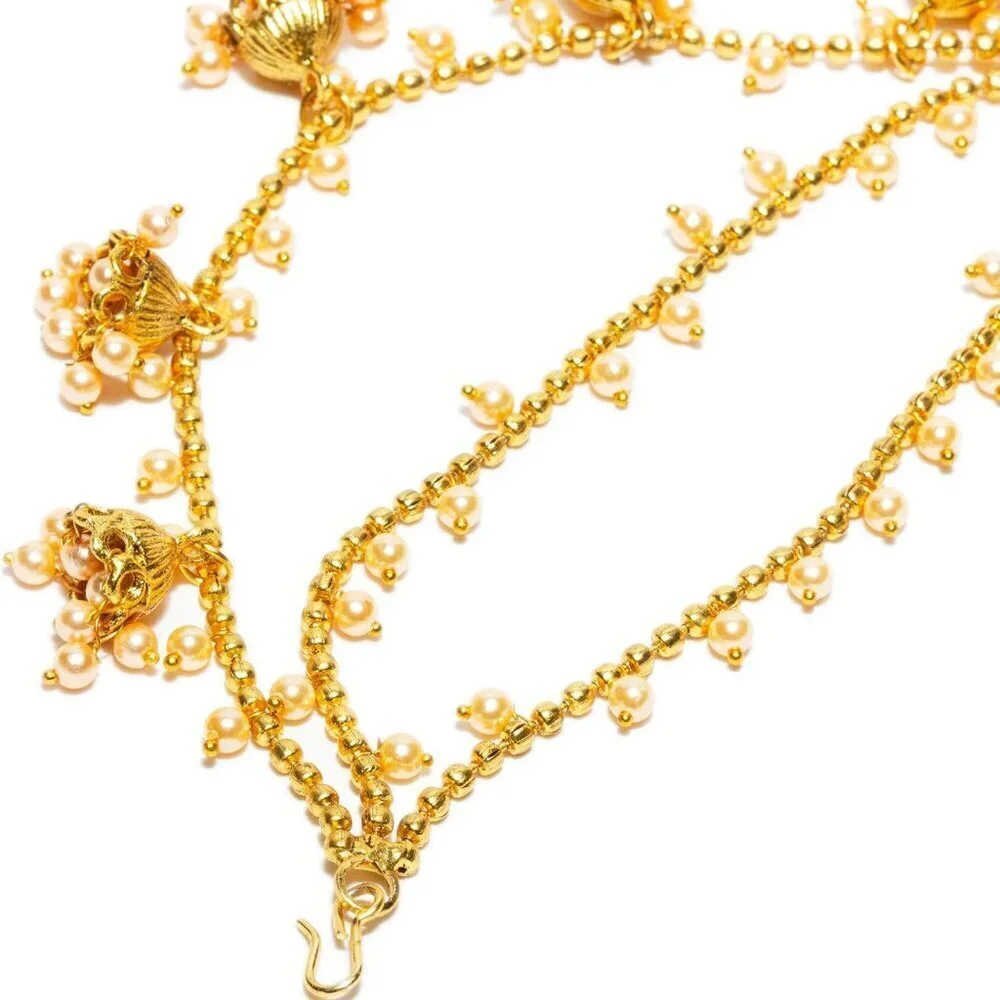 Gold Plated Bahubali Earrings Hair Chain Jhumki Traditional Indian Jewelry - Picture 4 of 4